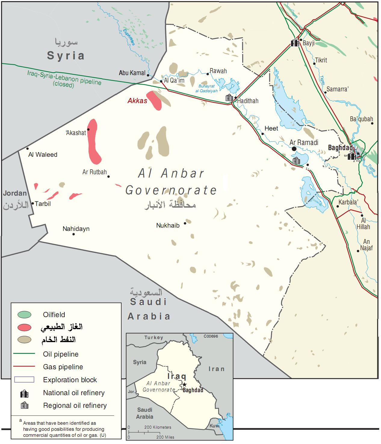 خارطة محافظة الأنبار غربي العراق والثروات الباطنية فيها