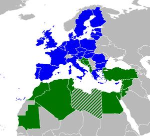 خارطة بلدان الاتحاد الأوروبي والشرق الأوسط