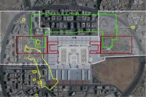 يستهدف مشروع التوسعة هدم المساجد السبعة الشهيرة المبنية في محيط المسجد النبوي 
