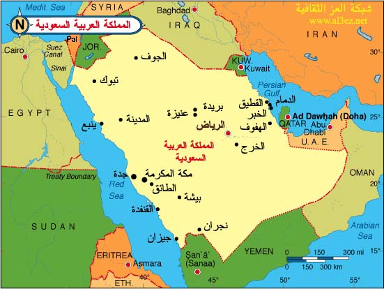 خارطة المملكة العربية السعودية ومدنها الرئيسية