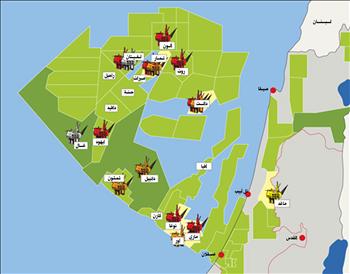 خريطة إسرائيلية تظهر مناطق امتيازات التنقيب عن النفط والغاز